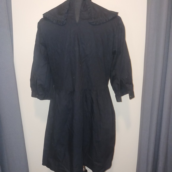 H&M Divided Black Collared Poplin Mini Dress Womens Medium Ruffle - Picture 6 of 8